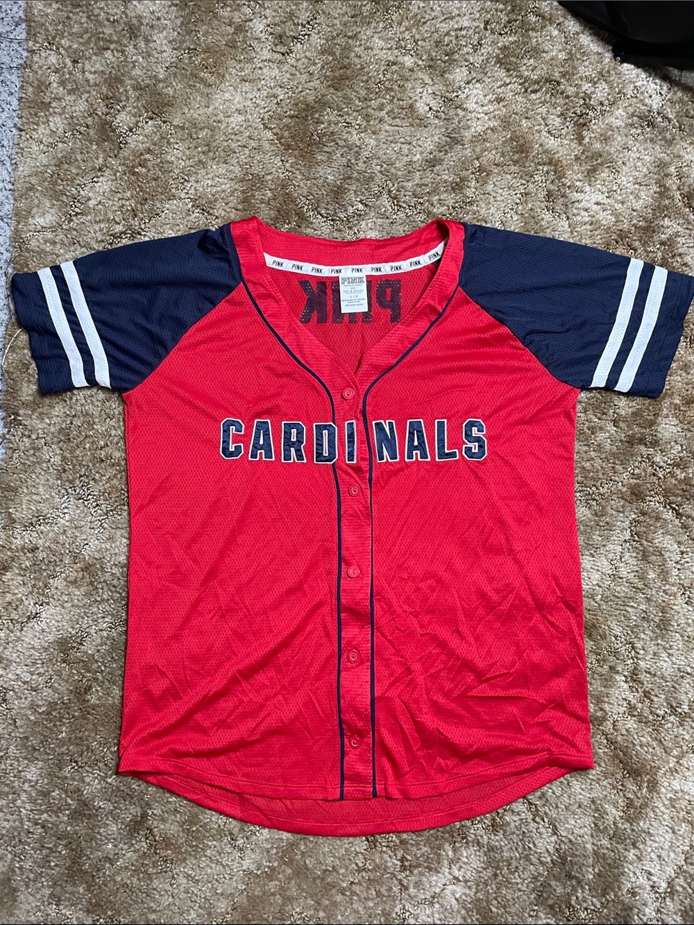 PINK Victoria’s Secret Cardinals Button Up Short Sleeve Jersey Size Large